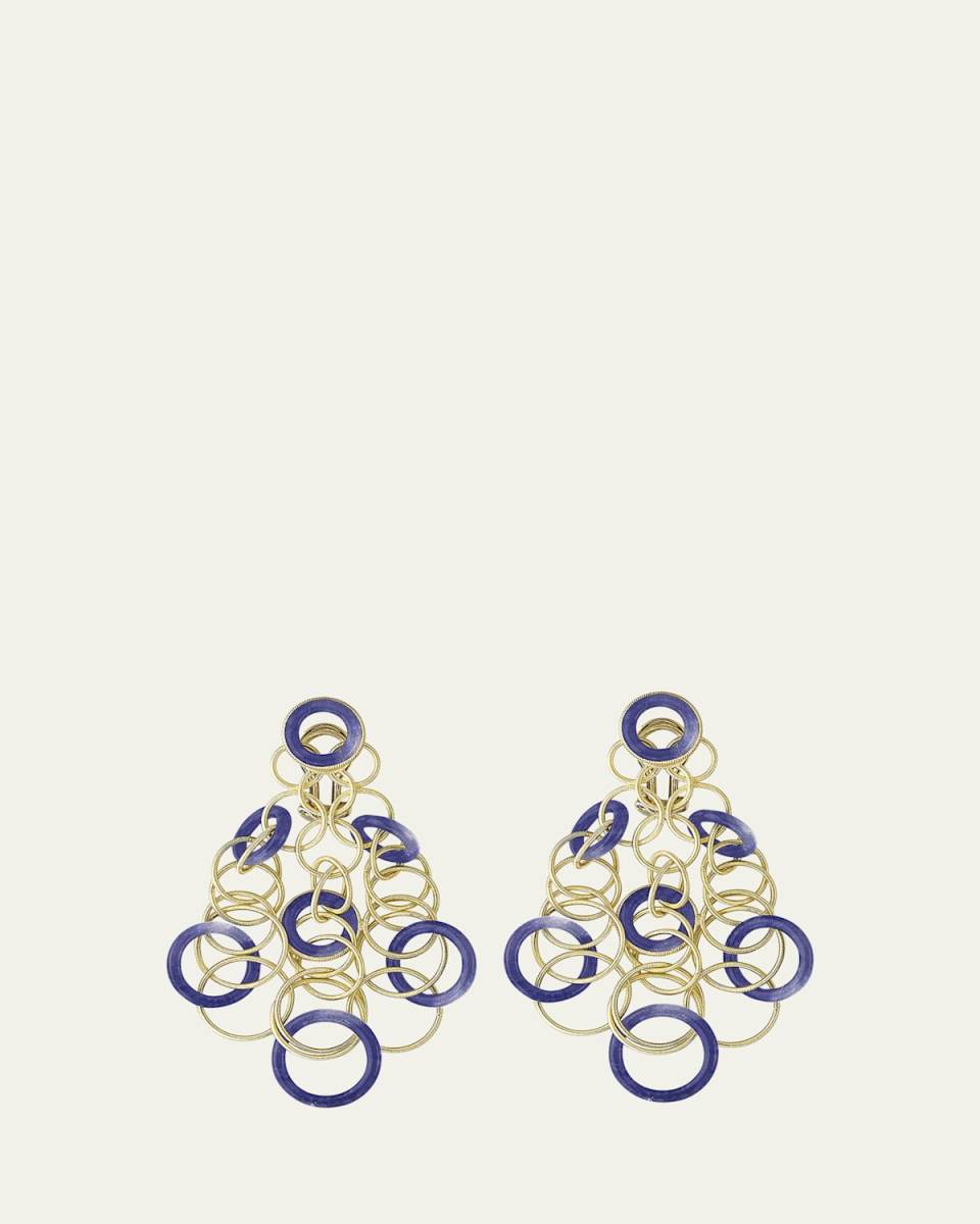 Hawaii Color 18K Yellow Gold Lapis Lazuli Earrings, 7cm